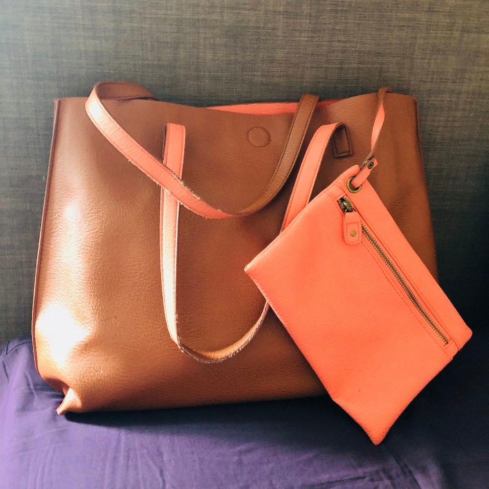 Reversible Tan & Orange Tote